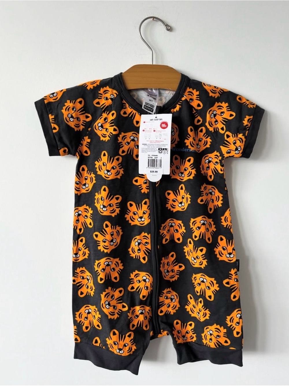 Bonds Black and Orange Tiger-Print Short Sleeve One-Piece